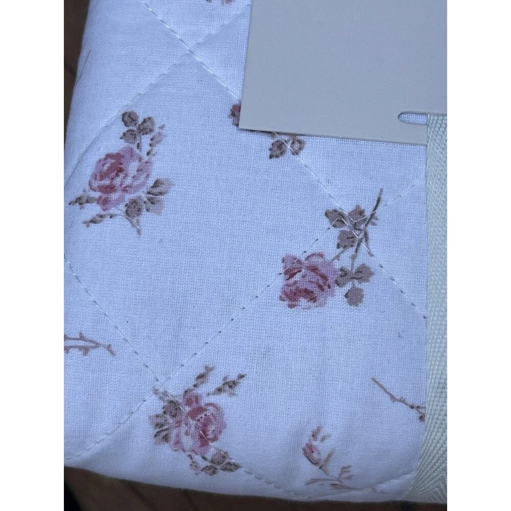 Laura Ashley Rosebuddies Skinny Stripe Pink Cotton Sham Pair Standard Floral New